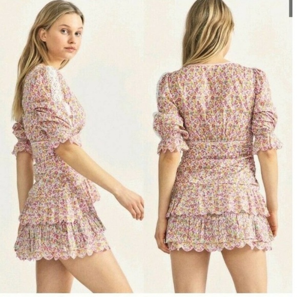 LoveShackFancy Marquise Mini Floral Dress in Fruity Punch Size 2 - Picture 11 of 11